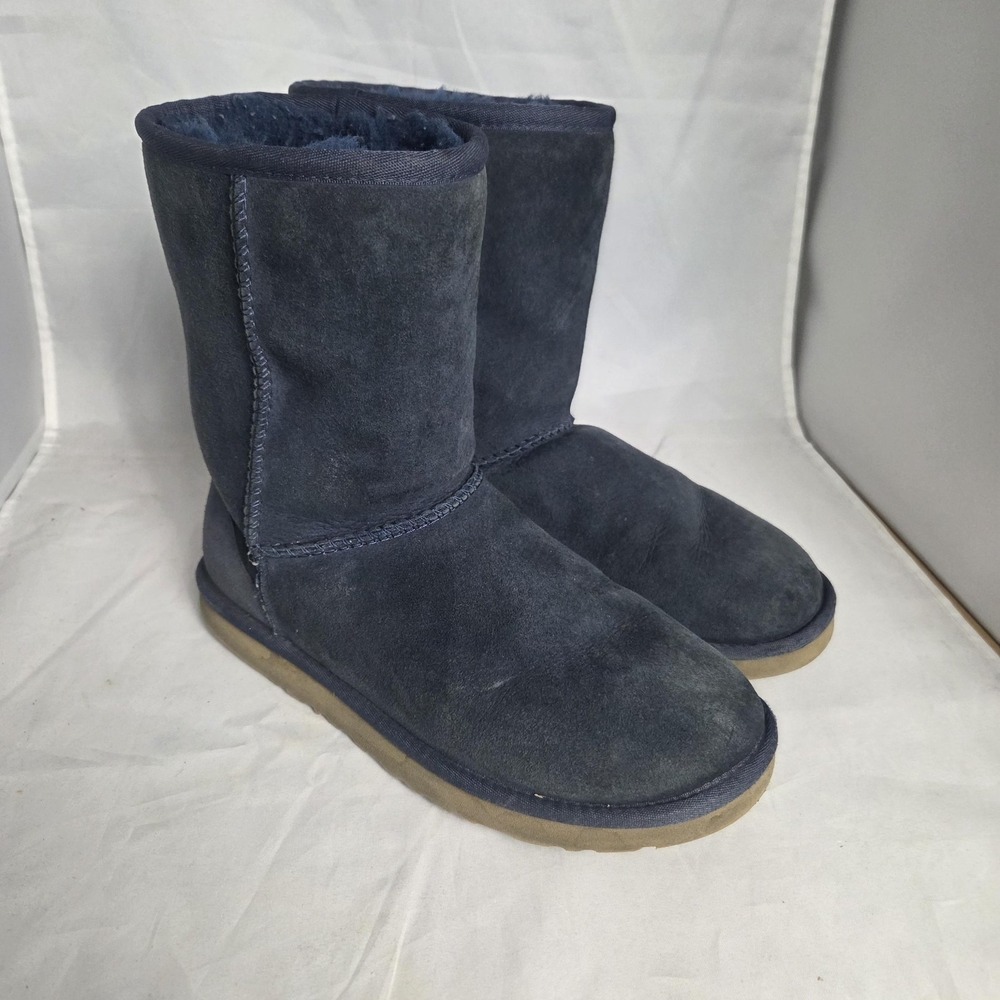 UGG Shoes Womens Size 7 Blue Suede Classic Shearling Mid Calf Boots 5825
